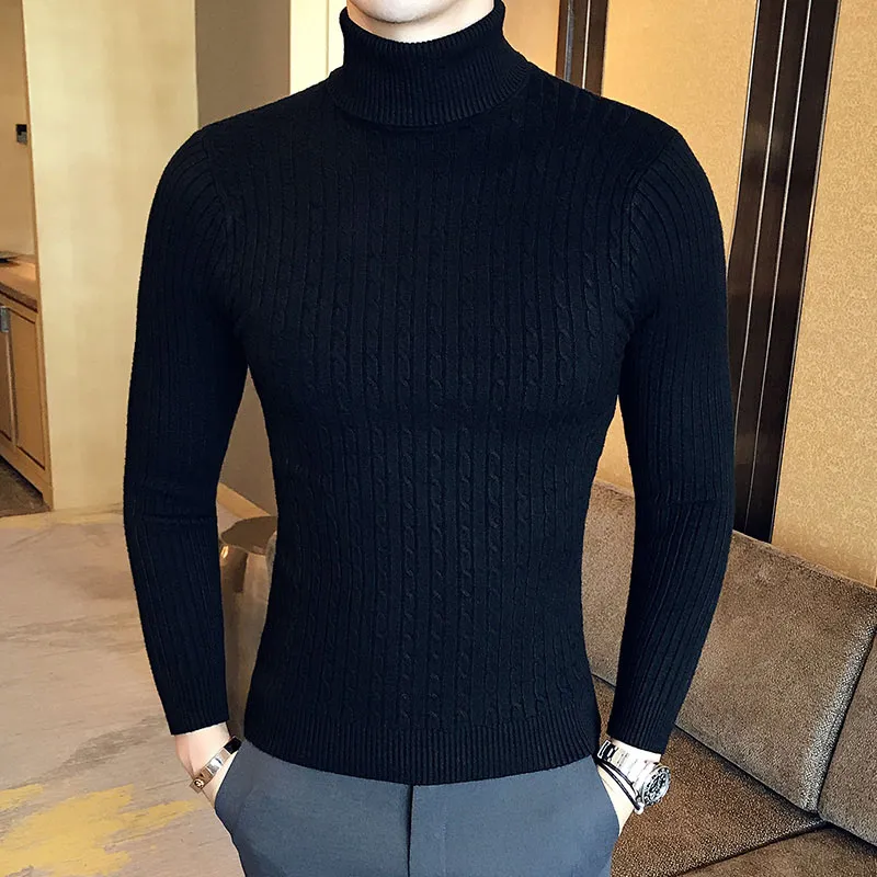 Black Cable Knit Turtleneck Sweater 