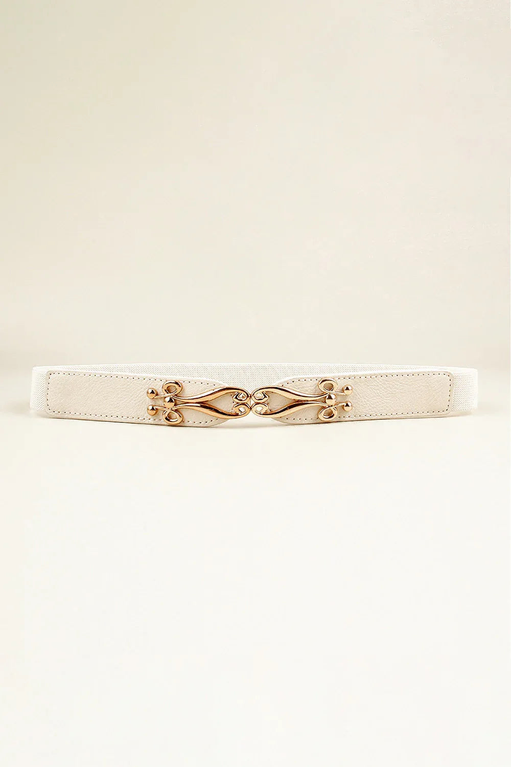 Thin Gold Buckle Elastic Belt White One Size Bazaare Mart Women's Belt