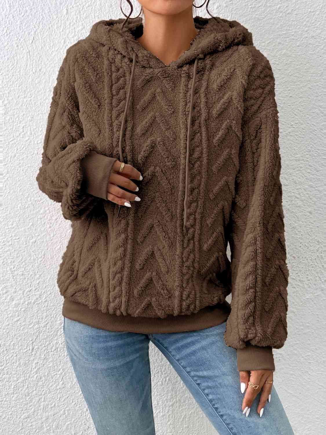 Brown Pullover Hooded Sculpted Sweater