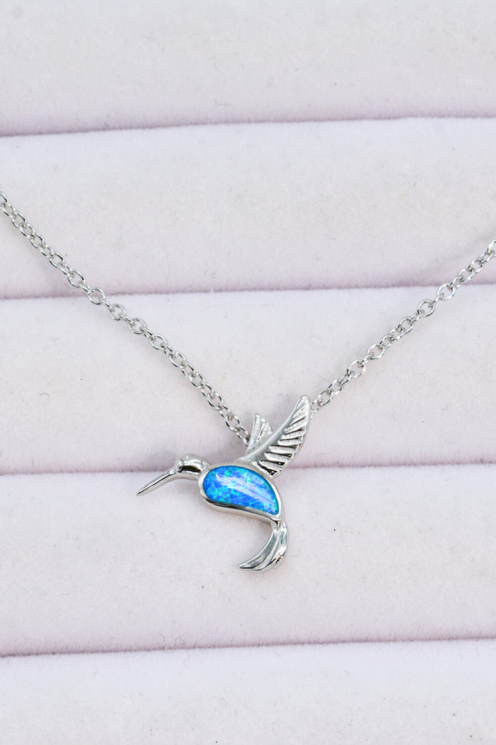 Silver Blue Opal Hummingbird Necklace