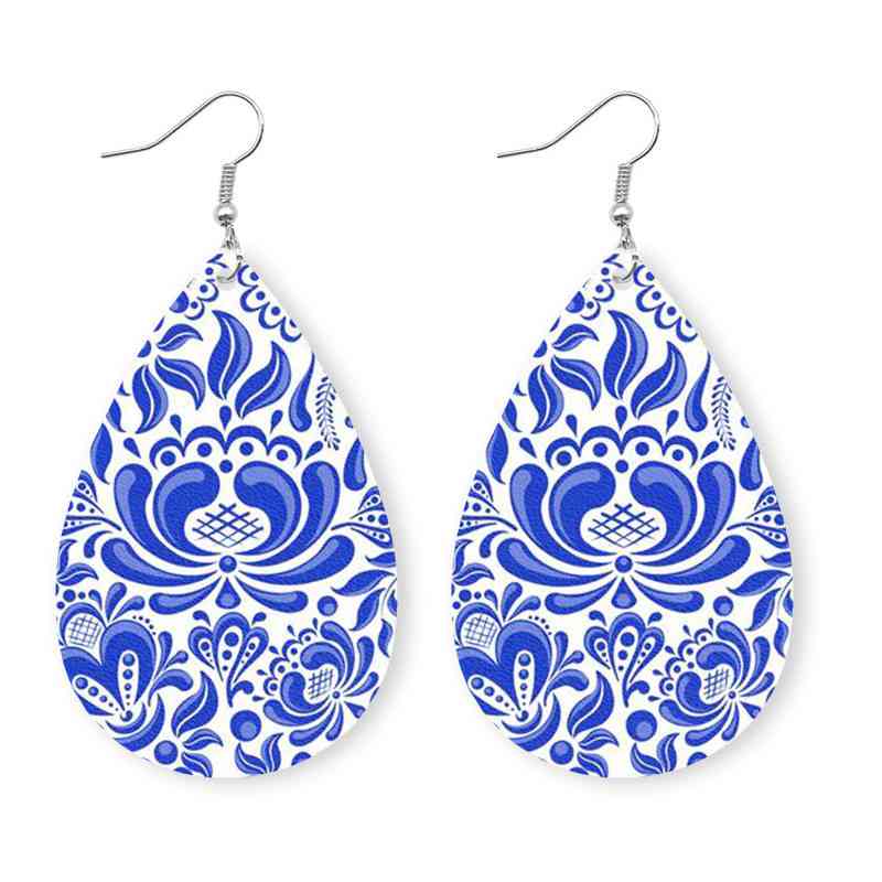 Navy Printed Lg. Teardrop Earrings