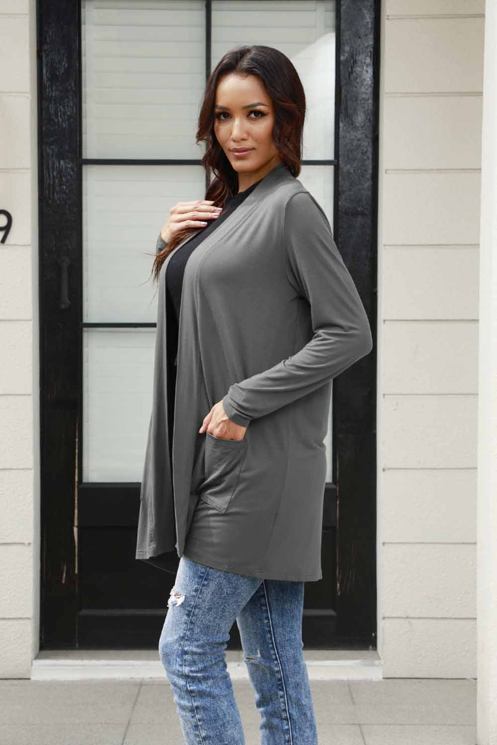 Plus Size Open Front Cardigan with Pockets