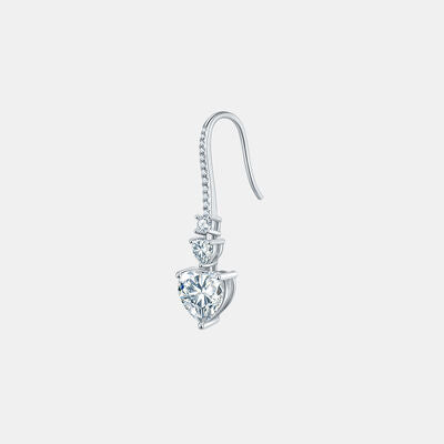 Silver Moissanite Heart Drop Earrings