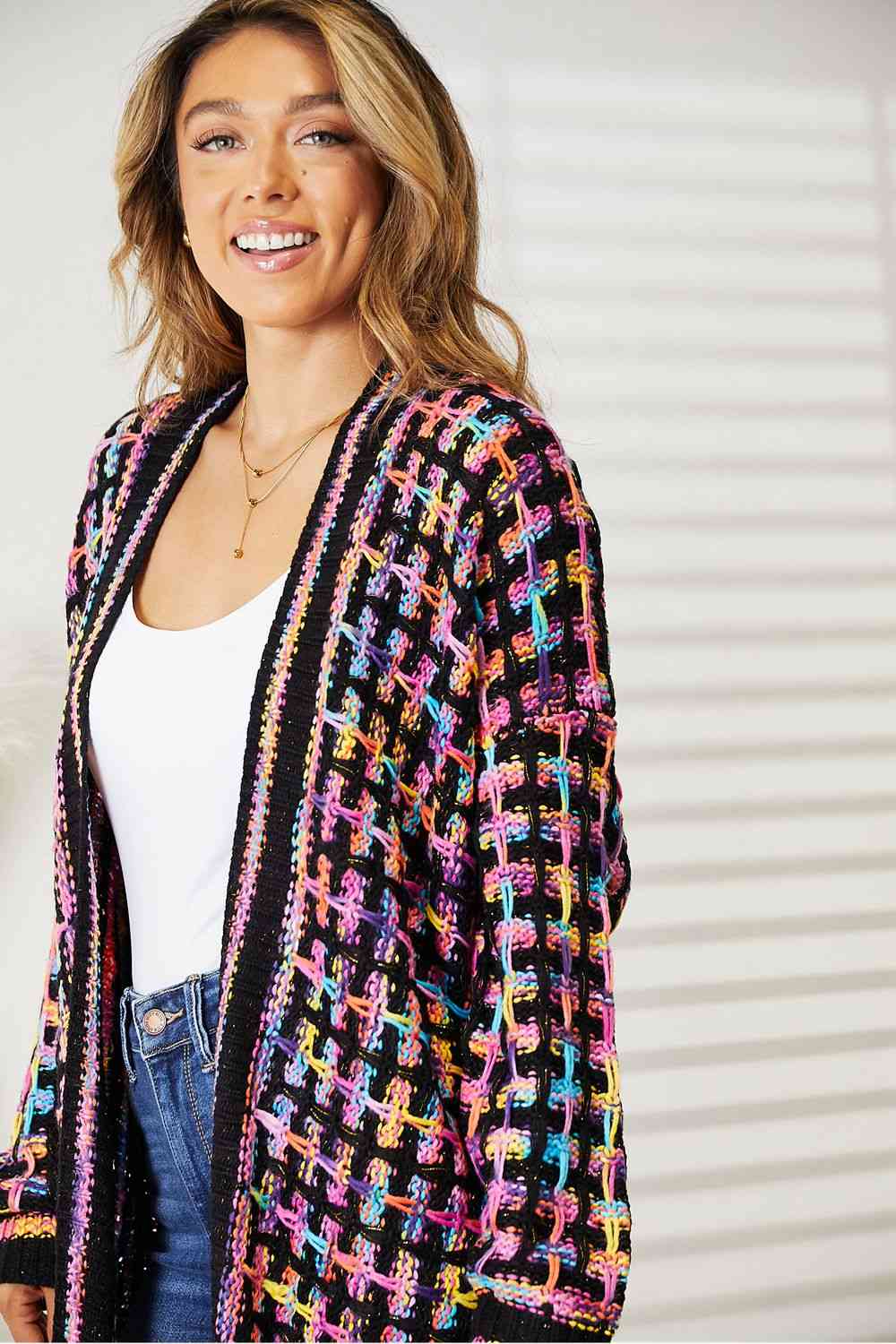 Colorful Fringe Hem Long Cardigan