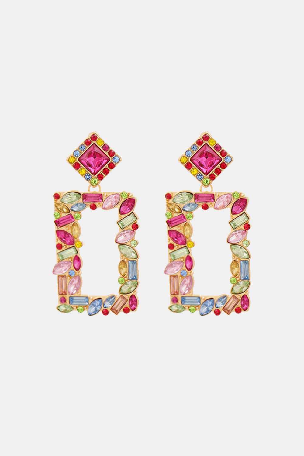 Groovie Retro Rectangle Glass Stone Dangle Earrings - Bazaare Mart