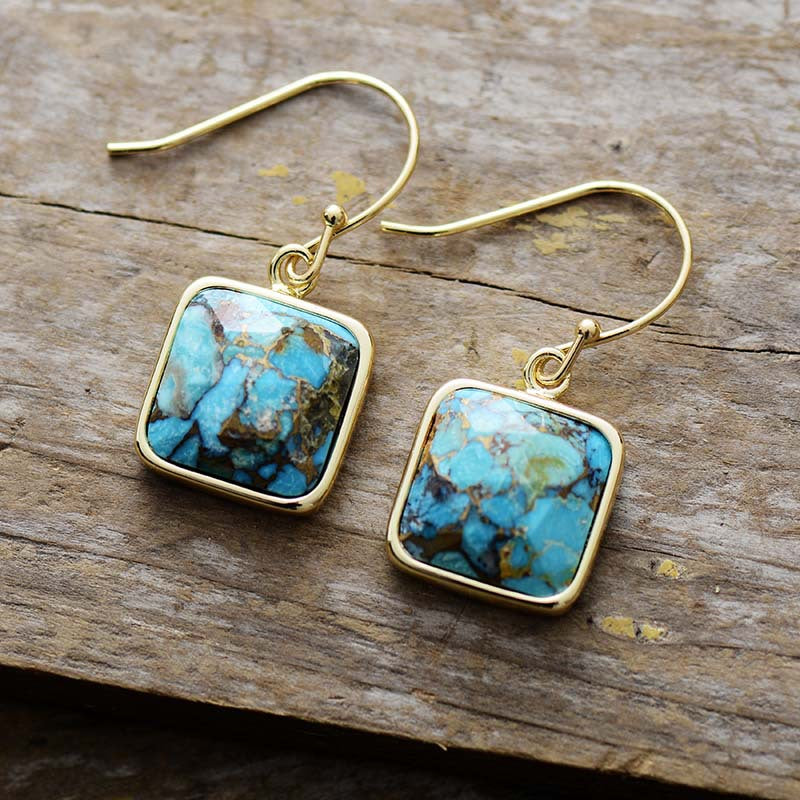 Square Turquoise Drop Earrings - Bazaare Mart