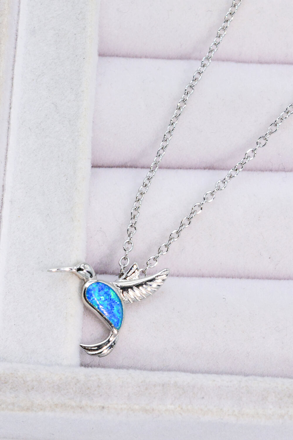 Silver Blue Opal Hummingbird Necklace