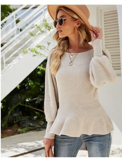 Cream Lantern Sleeve Sweater