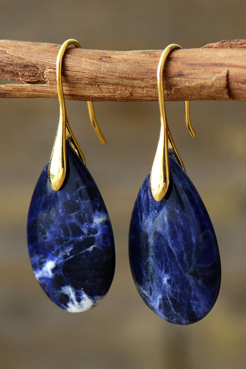 Natural Lapis Color Stone Teardrop Earrings