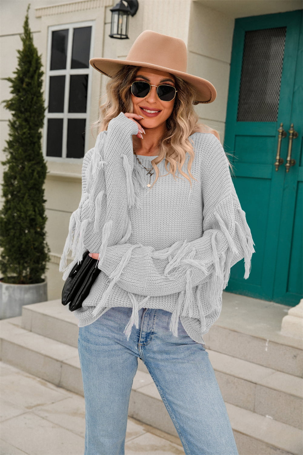 Ribbed Fringe Sweater