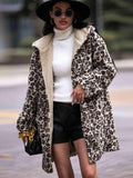 Leopard Hooded Coat with Pockets Leopard Trendsi Hooded Fur Jacket