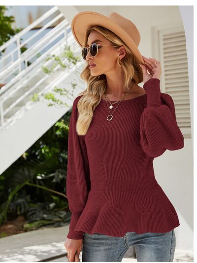 Textured Lantern Sleeve Sweater