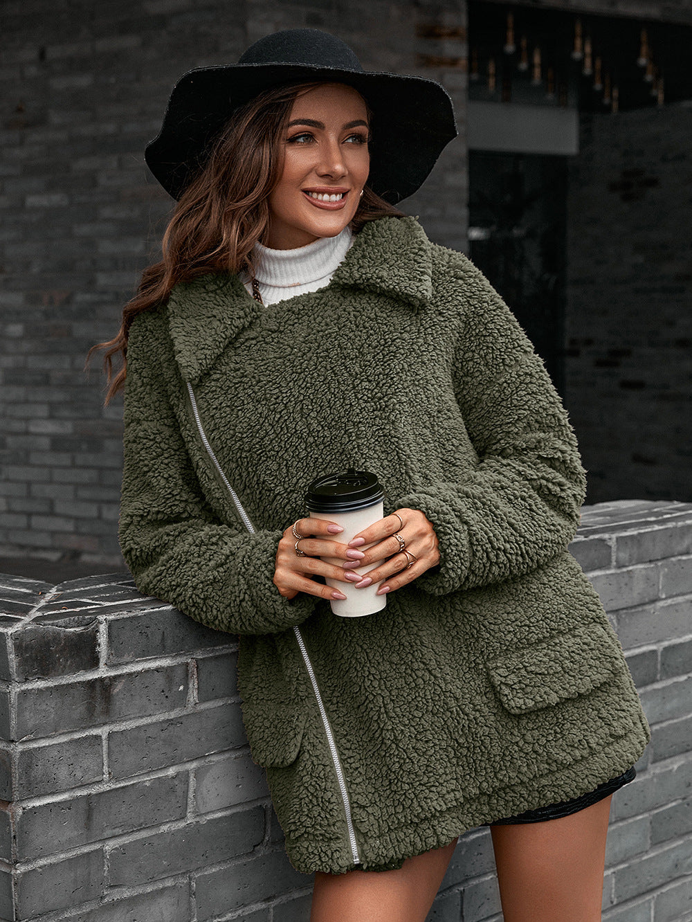 Fleece Zip-Up Collared Jacket - Bazaare Mart