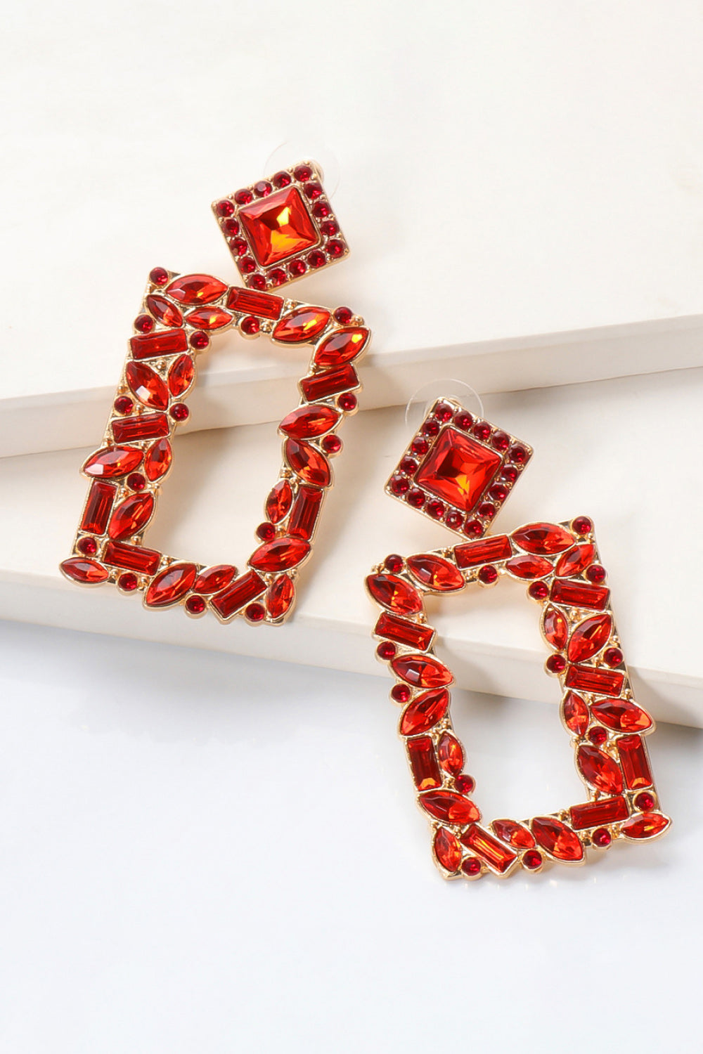 Groovie Retro Rectangle Glass Stone Dangle Earrings - Bazaare Mart