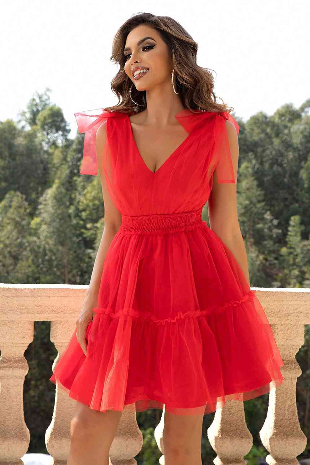 Formal V-Neck Mesh Party Dress