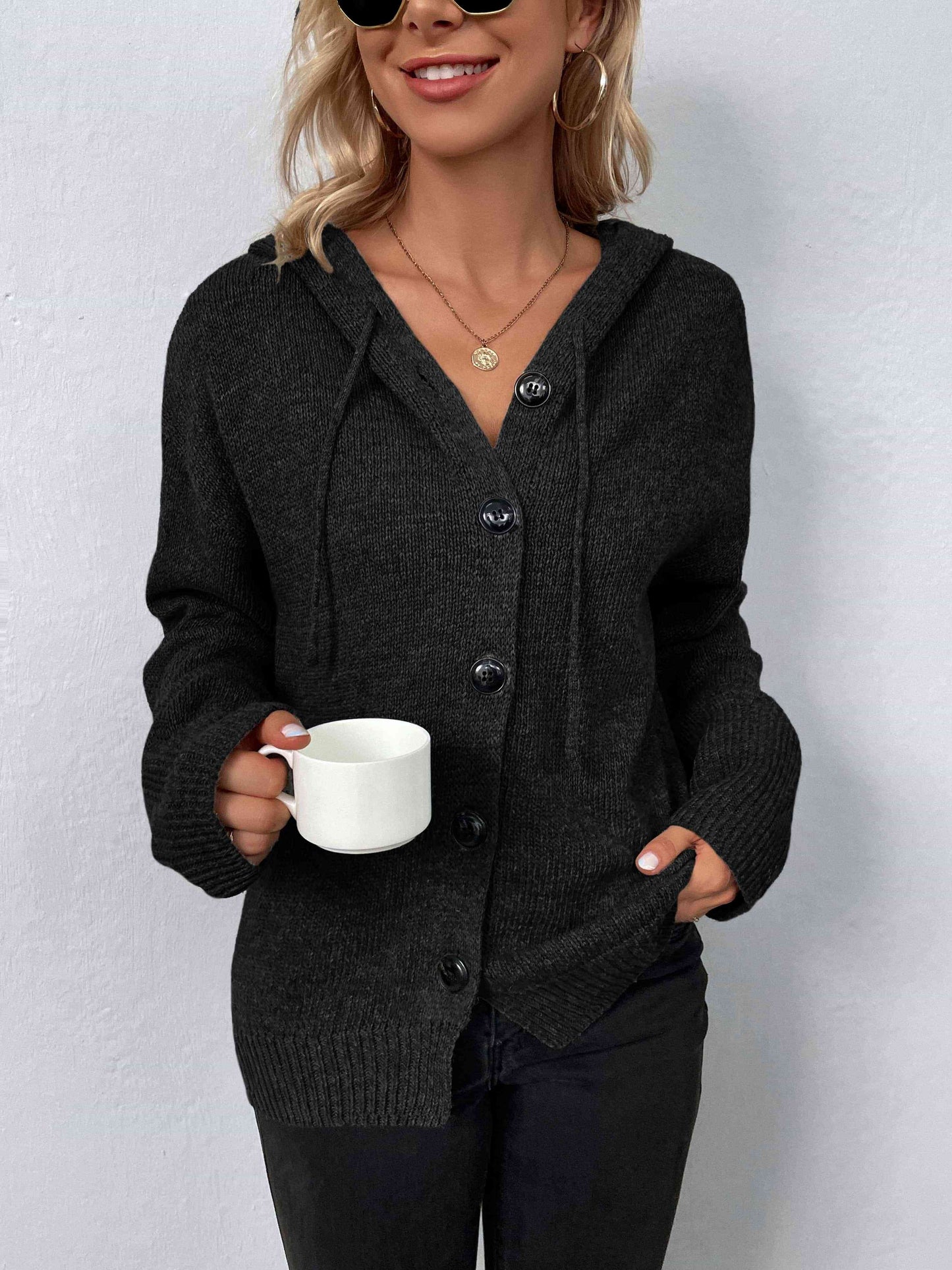 Button-Down Hooded Sweater