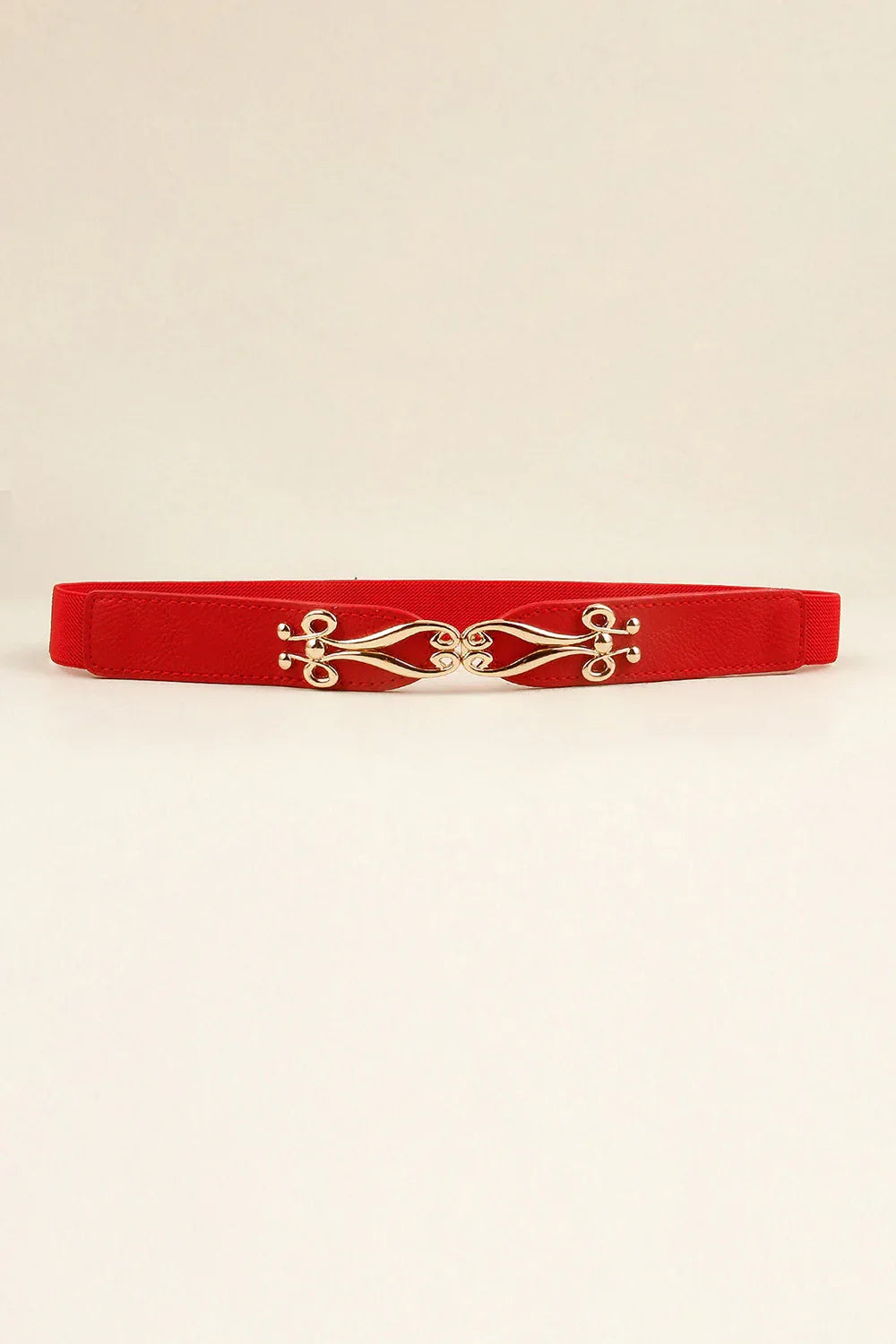Thin Gold Buckle Elastic Belt Red One Size Bazaare Mart Women's Belt